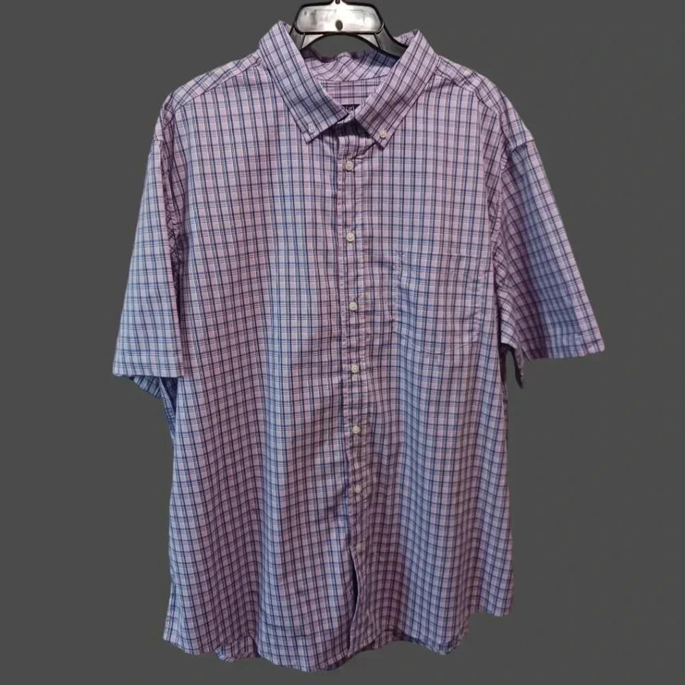 George dress shirt plaid short sleeve button up 3 Xlarge blue/ lavender